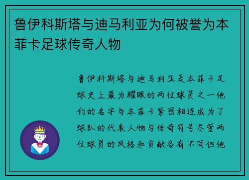 鲁伊科斯塔与迪马利亚为何被誉为本菲卡足球传奇人物